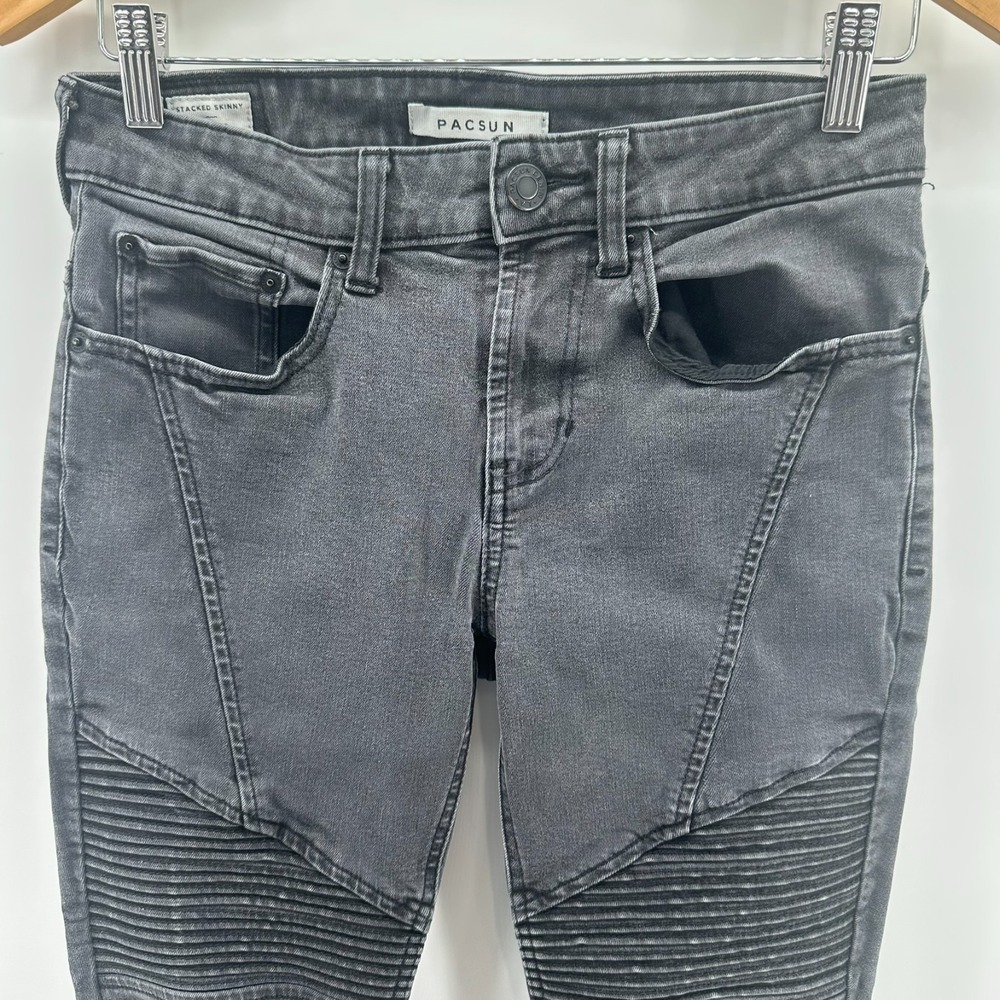 PacSun‎ Jeans Mens 28x30 Gray Denim Distressed Stacked Skinny Biker 5-Pocket